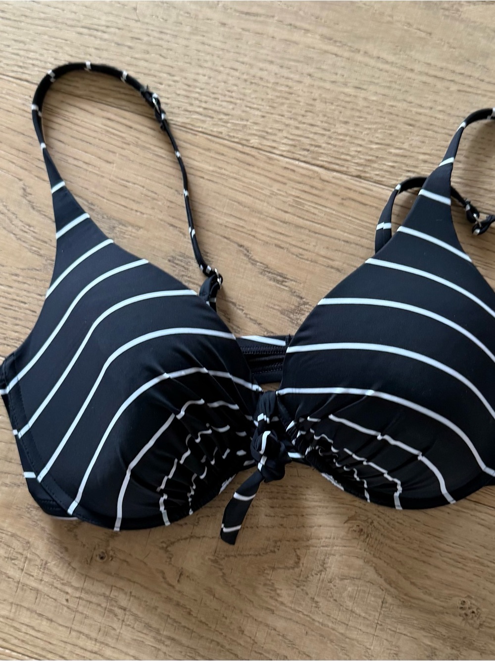 Aqua Black & White Striped Tie-Front Bikini Top - Picture 1 of 6